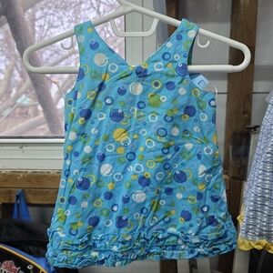 Girls' Aqua Bubble Print Casual Tank Dress - Sleeveless